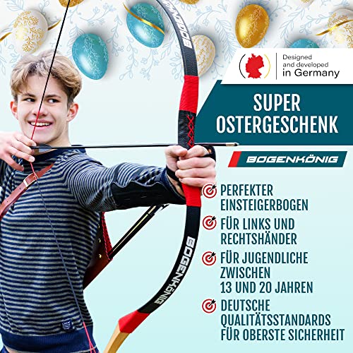 Bogenkönig 13,6 kg Holz Pfeil und Bogen Set mit Köcher Sportbogen für Präzises Zielen | Langlebig & Sicher für den Innenbereich | Ideal für Junge Bogenschützen | Kinderbogen Recurve Zielscheibeh