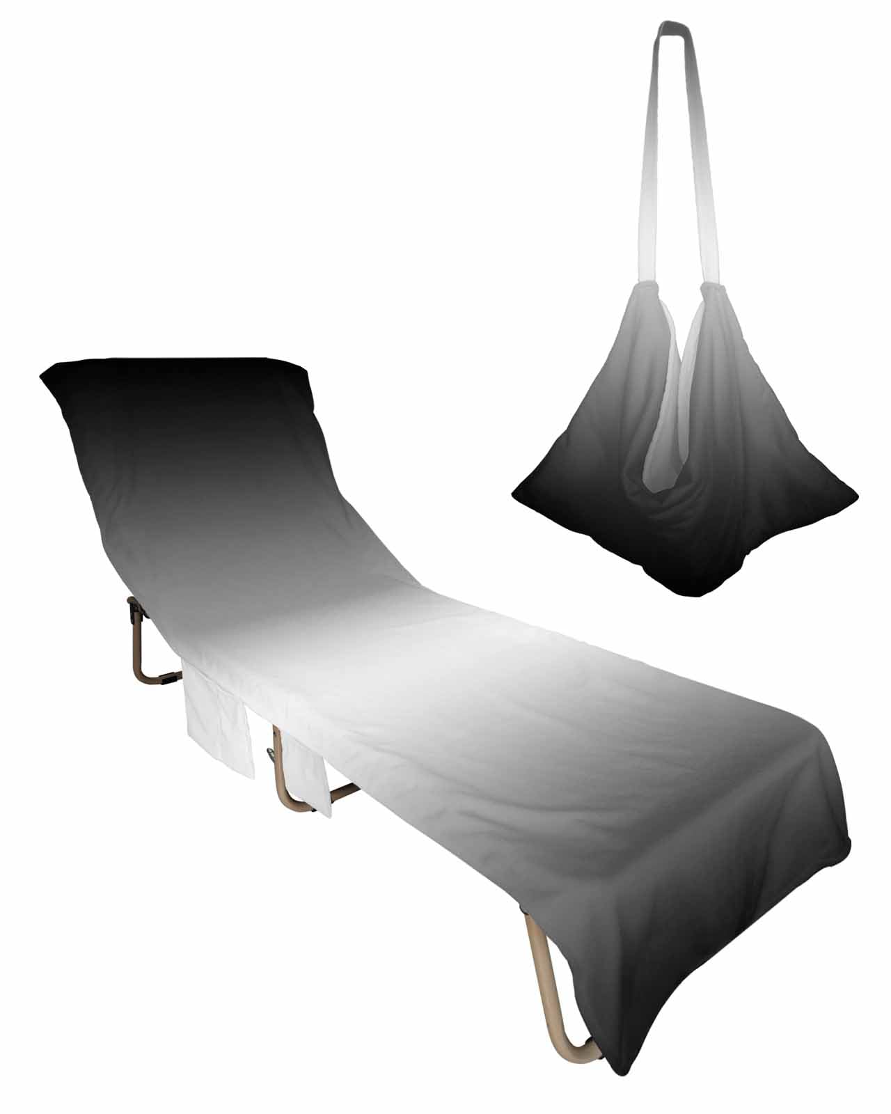 Beach Pool Patio Lounge Chaise Chair Cover Towel with Pockets,Black White Absorbent & Quick Dry Microfiber Towel Cover Bag Summer Travel Accessories Modern Geometric Abstract Minimalist Stripes