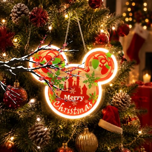Image of Christmas Mouse Ear Neon Sign for Wall Decor - Dimmable LED Festive Castle Light with USB Power - Xmas Holiday Decoration for Home, Bedroom, Kids Room, Fireplace (11.81 inch x 9.84 inch)
