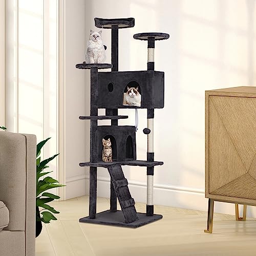 Image of BestPet | 70 inch Cat Tree Tower | Dark Gray | Sturdy Multi-Level Cat Tree