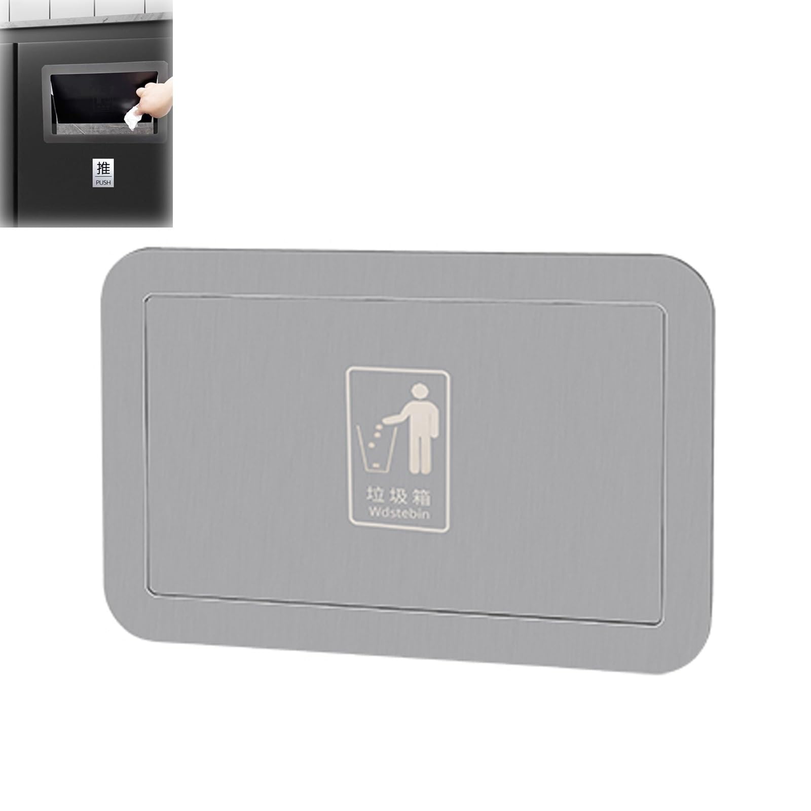 Trash Can Top Bins, Stainless Steel Side Opening Litter Trash Bin Lid Replacement Flip Cover Multicolor(Gris)