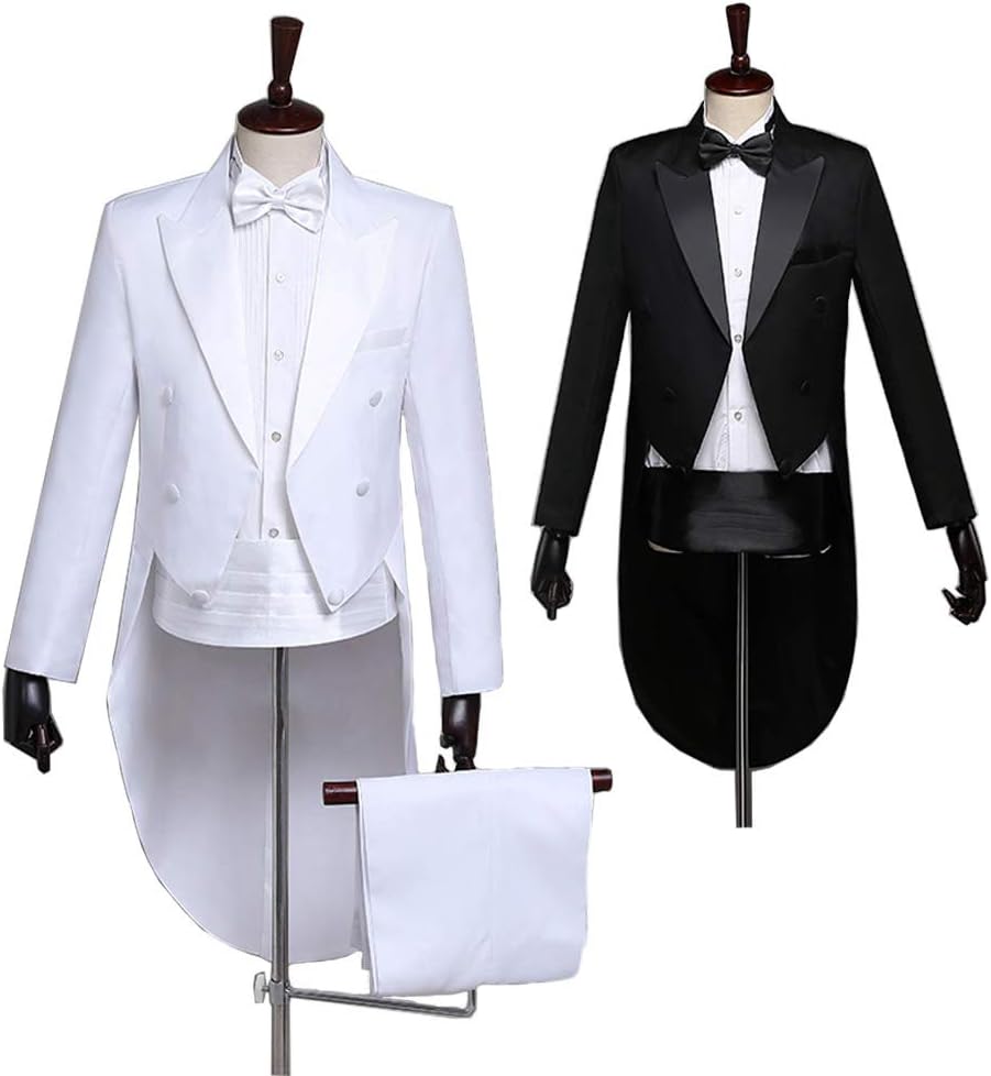 Men's Formalities Tuxedo Costume Vintage Hollywood Formal Tailcoat Slim Fit Peak Lapel Suit Tux Pants Tail Coat 4pcs/Set