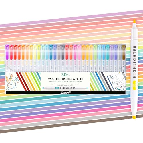 ZWIOT 30 Count Dual-Tip Highlighters, 30 Pastel Colors Fine & Bold Tip, Quick-Dry Non-Bleeding Highlighter Markers for Bible Journaling,School,Office,Notes(30 colors highlighters - (Starry Sky+Color))