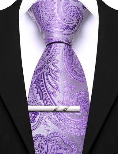 Image of Barry.Wang Mens 6 PCS Ties Silk Striped Paisley Check Floral Necktie Silky Woven Wedding Business Party Ties 3.34 inch
