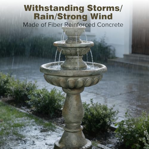 Image of Naturefalls 42.5 inch Outdoor Water Fountain, 3-Tiers Fiber Reinforced Concrete Garden Water Feature, Electric Fountain with Low Voltage Pump Decorative Waterfall for Patio Backyard Lawn Yard Decor
