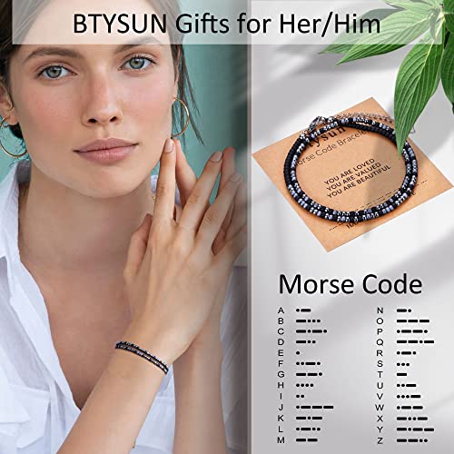 Image of Btysun Inspirational Morse Code Bracelets for Women Men Teen Girl Gifts Best Friend Birthday Gifts for Him Her Adjustable Layered Secret Message Sister Bff Girfriend Sister Christmas Jewelry