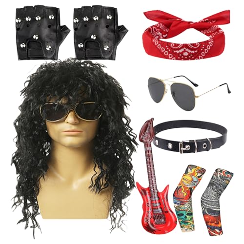 Disfraz de rockero, juego de cosplay de estrella musical de los años 70, disfraz hippie para Halloween, actuaciones en escenario, vacaciones, mujeres, hombres, festivales musicales