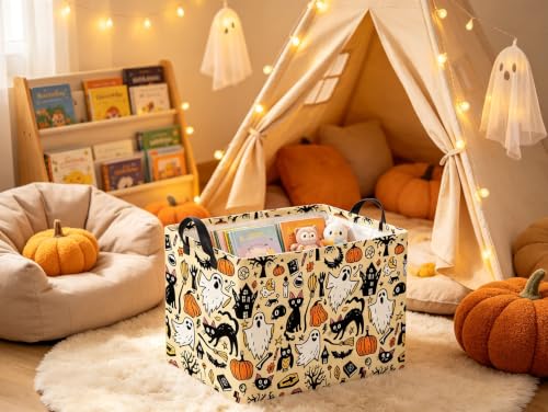 Image of Rectangular Halloween Basket Trick or Treat Pumpkin Basket Cute Storage Bin (Halloween)