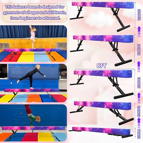 PreGymnastic 8FT Balance Beam, Raised Gymnastics Beam for Kids Ages 3-12, Home Gym Equipment for Training, Adjustable Balancing Beam Indoor (Galaxy Star, Heights:7\'\' 14\'\' 18\'\' 20\'\' 22\'\') - Thumbnail 4