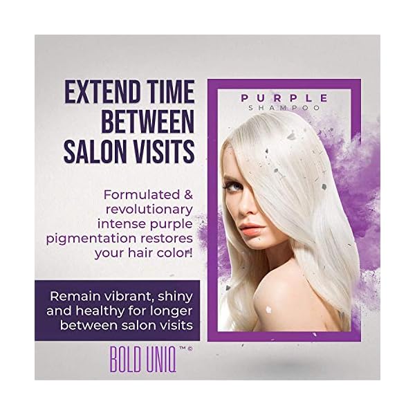 Purple-Shampoo-for-Blonde-Hair-Blonde-Shampoo-Eliminates-Brassy-Yellow-Tones-Lightens-Blonde-Platinum-Ash-Silver-and-Grays-Paraben-Sulfate-Free-Toner-Revitalize-Bleached-Highlighted-Hair BOLD UNIQ Purple Shampoo for Blonde Hair - Toning Shampoo for Blonde, Platinum, Bleached, Grey, Ash, and Silver Hair - Eliminates Brassy, Yellow Tones - Vegan, Paraben & Sulphate Free - 237 ml
