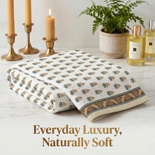 Image of Mafatlal Madhuban Soft & Absorbent Cotton Bath Towel (147x76 cm) | 250 GSM | Lightweight, Quick Dry, Floral Design