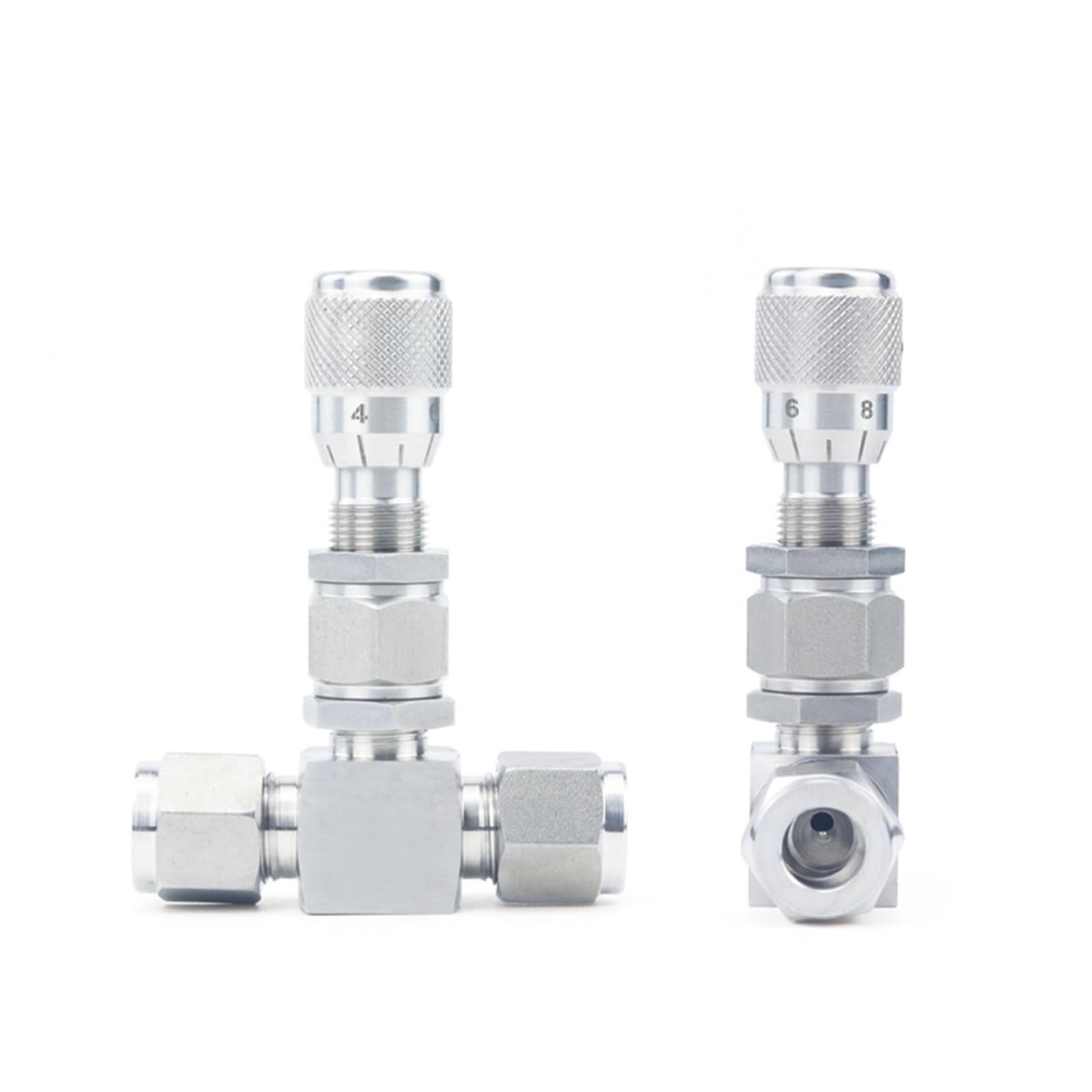 Válvula de aguja de acero inoxidable 304 con compresión de tubo OD tipo recto de 1/8"