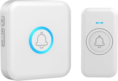 FOVKSUC Wireless Doorbell Waterproof Door Bell with 60 Chimes, 5 Volume Levels & Mute Mode, Loud Door Bell Ringer Wireless for Home Classroom Office (1 Receiver & 1 Button, White)