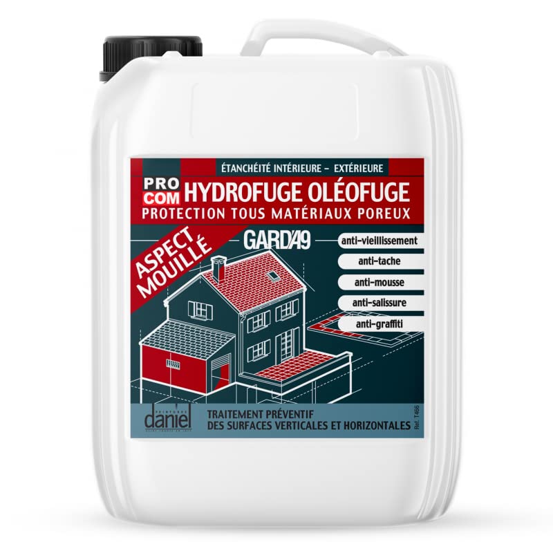 PRO COM Imperméabilisant hydrofuge oléofuge anti tâche GARDA9 effet mouillé - terrasse, sol, mur, façade, toiture, 20 litres