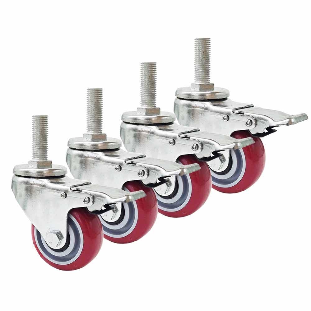 M20*30mm Industrierollen Ø 75/100/125mm Leise Lenkrollen aus PU Robuste Transportrollen mit Bremse 4er Set Apparaterollen Tragkraft 300/330/390 kg (Size : 5"/125mm)
