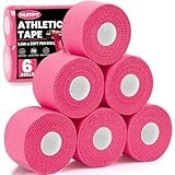 NUITPY 6 Pack Athletic Tape, Pink Sports Tape, Easy Tear Wrist Tape, Strong Adhesion Tapes for Boxing, Gymnastics, Hockey, Soccer, Lacrosse and First Aid