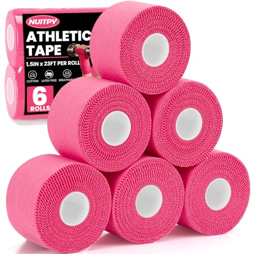 Image of NUITPY 6 Pack Athletic Tape, Pink Sports Tape, Easy Tear Wrist Tape, Strong Adhesion Tapes for Boxing, Gymnastics, Hockey, Soccer, Lacrosse and First Aid