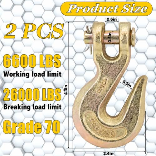 Image of G70 3 /8 Clevis Grab Hooks Heavy Duty Chain Hook for Truck Trailer, Chain Forged Alloy Steel Chain Hook for Transport - 6,600 LBS Capacity(2 Pack)