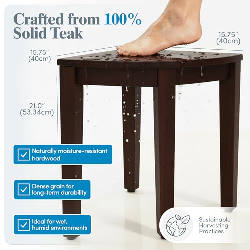 Image of AquaTeak Kai Mocha-Shield Corner 15.5 inch Teak Shower Bench