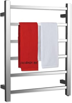 Towel Warmer Polished Chrome for Bathroom Wall Mounted Bath Towel Heater Plug-in Square 6 Bars Drying Rack Stainless Steel Electric Heated Towel Rack ETW13 68W 26.77x20.47x4.13 inches