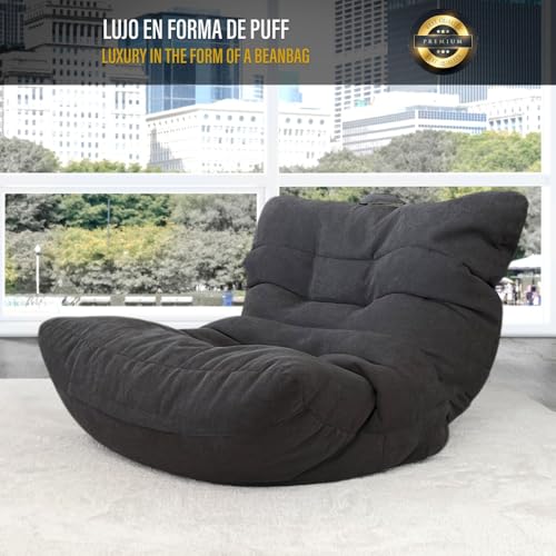 Aiire Relaxo Sitzsack XXL für Kuschelecke - Bean Bag Design mit Füllung - Riesen Sitzsäcke Erwachsene, Sitz Sack Flauschig - Bodenkissen Grob, Bodenstuhl, Bodensessel Anthrazit