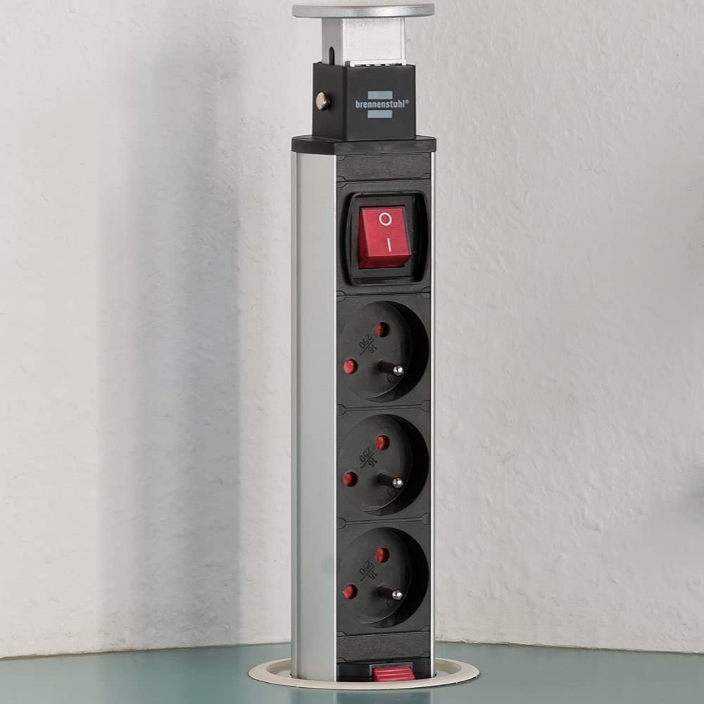 Brennenstuhl Tower Power – Regleta retráctil, Gris, 1396201003, 230V