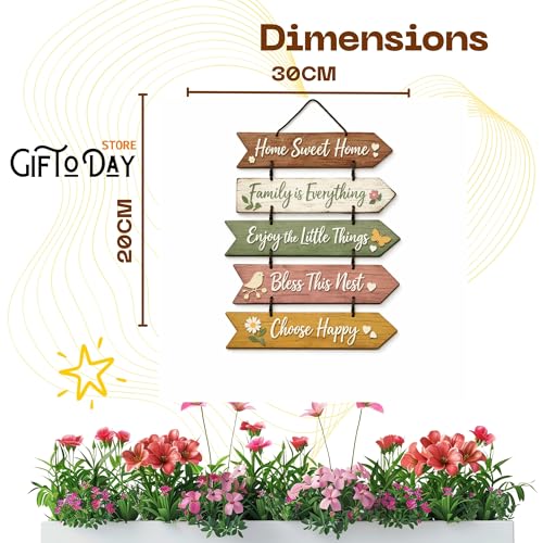 Image of Giftoday Wooden Hanging Wall Decor Sign for Home | Motivational, Spiritual, Garden & Quote Wall Hanging Plaque for Living Room, Bedroom, Entryway & Office Decor (Home Sweet Home Quotes)