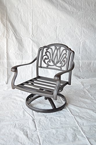 Elizabeth Outdoor Patio 4 Swivel Rocker Club Chairs Cast Aluminum Dark Bronze, Walnut Cushions #TOP2