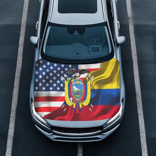 Image of Car Hood Cover American Flag Ecuador Flag Car Hood Protector Waterproof Universal Automotive Exterior Accessories Patriotic Decorations for Compact Vehicles Sedans Trucks SUVs Pickup