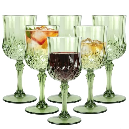LEYIQU 10oz Plastic Wine Glasses, 6 Pack Vintage Goblets for Party