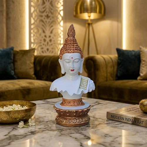 White Golden Resin Medetating Buddha Statue | Buddha Showpiece fo...