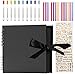NACTECH 16Pcs Scrapbooking Kit Album Fotografico Fai da Te Album Foto 80 Pagine Nere Scrapbooking Album con 10 Pennarelli Metalliche per Regali Nozze Natale San Valentino Anniversary Album