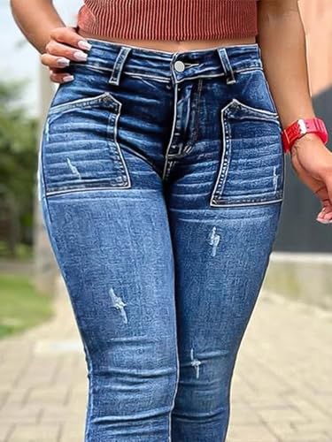 Flamingals Women's Wash Ripped Detail Mid Rise Stretchy Skinny Jeans2