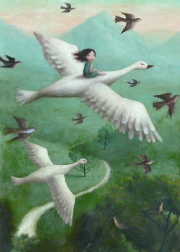 Miki and The Flying Goose Greetings Card by Stephen Mackey