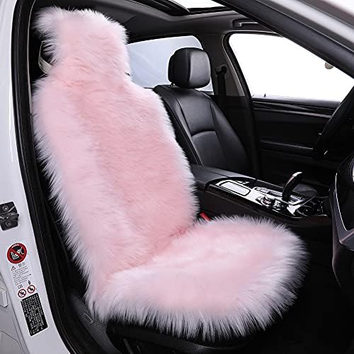 Maples 1 PC Fuzzy Faux Sheepskin Wool Fur Car Seat Cover for Auto SUV Trucks Universal Fit, Soft Plush Synthetic Wool Buck Fur Fluffy Car Seat Cushions (Pink)