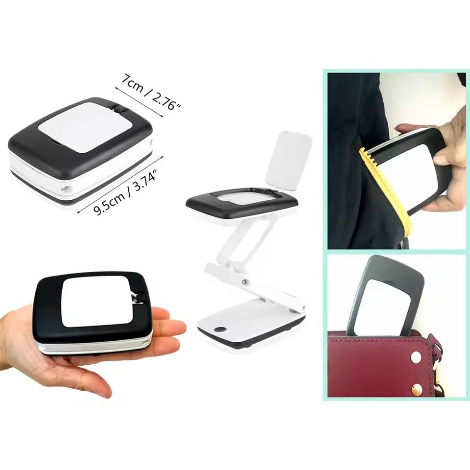 Lupa de bolsillo con luz LED para escritorio, lámpara de lupa 3X con soporte de luz