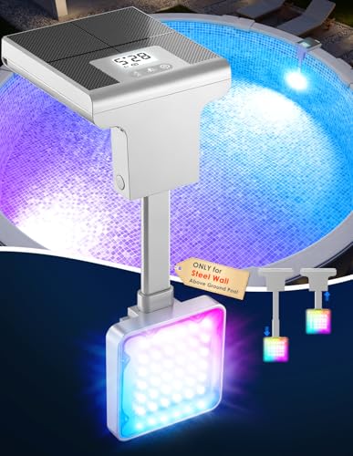 Solar Pool Lights for Steel Wall Above Ground Pool, Upgraded Submersible Pool Light w/LCD Pool Thermometer,Waterproof LED Pool Light,Underwater Swimming Pool Light,Color Changing Pool Lighting -1PC