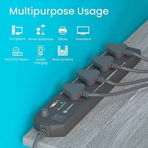 Portronics Power Plate 4 Extension Board with 4 Universal Sockets, USB Charging Port, 1.5 Meter Long Cord, 1500 Watts, Child Safety Shutter, 3 Pin Multi Plug for Home Appliances (Black) (Image - 4)