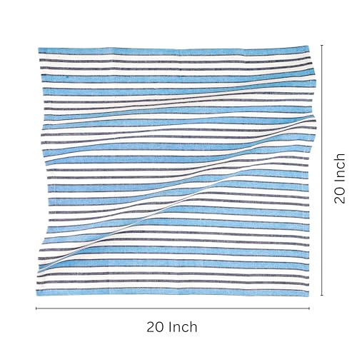 Image of FINGERCRAFT Table Napkins 100% Cotton Yarn Dyed Thick Fabric Cloth Napkins High GSM Napkins 20in x 20in Washable and Reusable for Kitchen Hotels Wedding (Blue White Stripe, Set of 6)