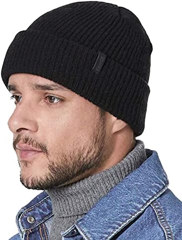 Amazon Brand - Hikaro Mens Wool Beanie with Fleece Knitted Winter Hat Thicken Hat Thermal Windproof Unisex Hats