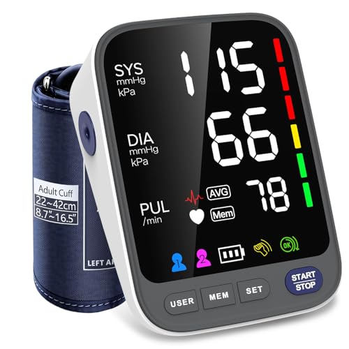 WAJ New Generation Blood Pressure Monitors with 6.4 Super Large LED Display & Wide Range Cuff (22-42cm) Accurate Home Use BP Machine 2* 120 Sets Memory Heart Rate & Hypertension Indicator (White)