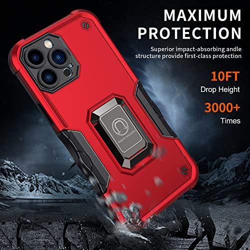 Image of Case for iPhone 13 Pro Case Kickstand Holder Built-in Magnetic Car Mount Shockproof Camera Protective Case for iPhone 13 Pro Phone Case (Red)