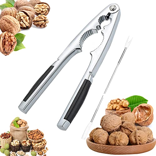 XINCHEN Nussknacker Walnüsse Nussknacker mit Rutschfestem Griff Edelstahl Nußknacker Walnüsse Multifunktional Nußknacker mit Walnussnadeln für Pecan Walnut Mandeln Haselnüsse (Silber)