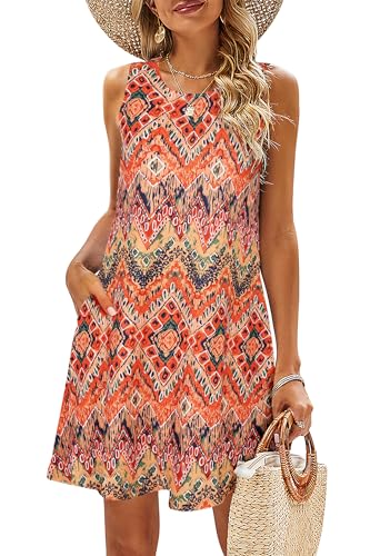Image of SimpleFun Summer Dresses for Women Beach Floral Tshirt Sundress Casual Pockets Boho Tank Dress