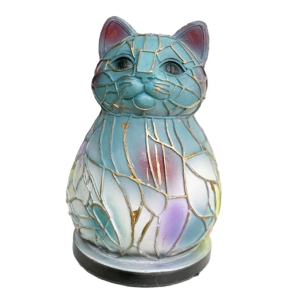 F Fityle Retro Animal Table Lamp - Stained Resin Night Light Cat Design for Bedroom, Office and Study
