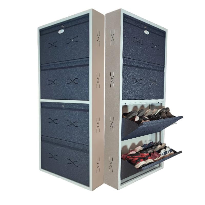 Image of I Double Decker Metal Shoe Rack I Double Lock I Wall Mounted I 4 Shelve (Grey Colour) I Coad LC 2DDL-04 GR I Height 58 Inches, Width 26 Inches, Depth 7.5 InchesI 3 Years Warranty.
