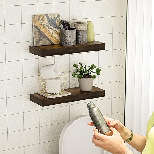 Image of Floating Wall Shelf Set of 2,Natural Bamboo Wall Decor Storage Shelf，Wall Mount Display Rack for Bedroom, Living Room, Bathroom, Kitchen, Office and More