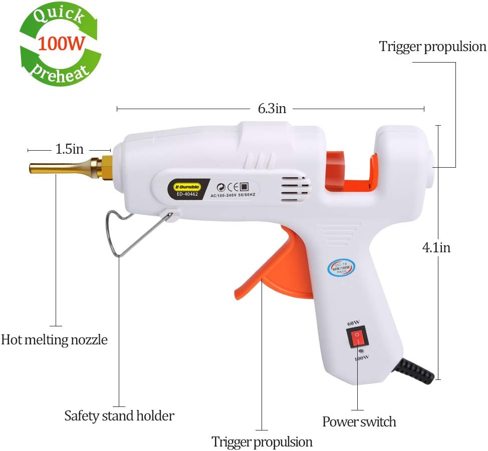 60/100w Hot Glue Gun with 15pcs White Glue Sticks, Professional Hot Melt Glue Gun Muzzle Long Mouth Glue Gun Kit for School DIY Small Crafts, Art, Home Quick Repairs, Festival Decoration : Arts, Crafts & Sewing