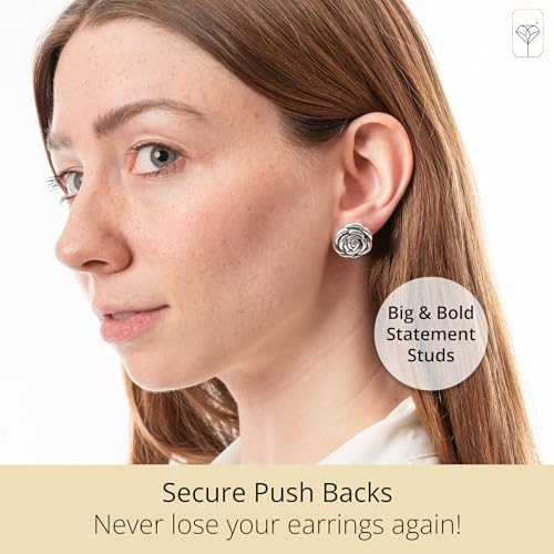 925 Sterling Silver Rose Earrings for Women | Hypoallergenic Elegant Dangle & Stud Earrings | Anti Tarnish Silver Rose Earring by MAX + STONE3