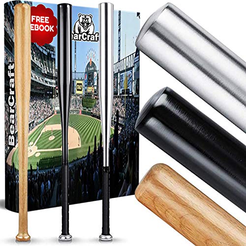 BearCraft Bate de béisbol Madera o Aluminio | con una Longitud de 79 cm también es Ideal para la autodefensa: procesamiento sólido (Negro (Aluminio), 79) (Negro (Aluminio))